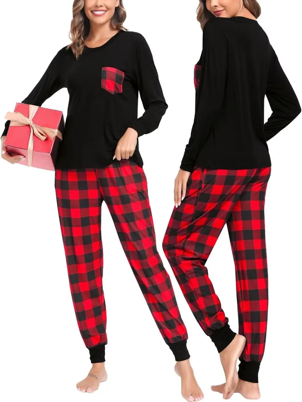 LecGee Matching Family Pajama Set Christmas Couple Plaid Sleepwear Xmas Long Sleeve Lounge Set Men&Women Button Down Pjs Set