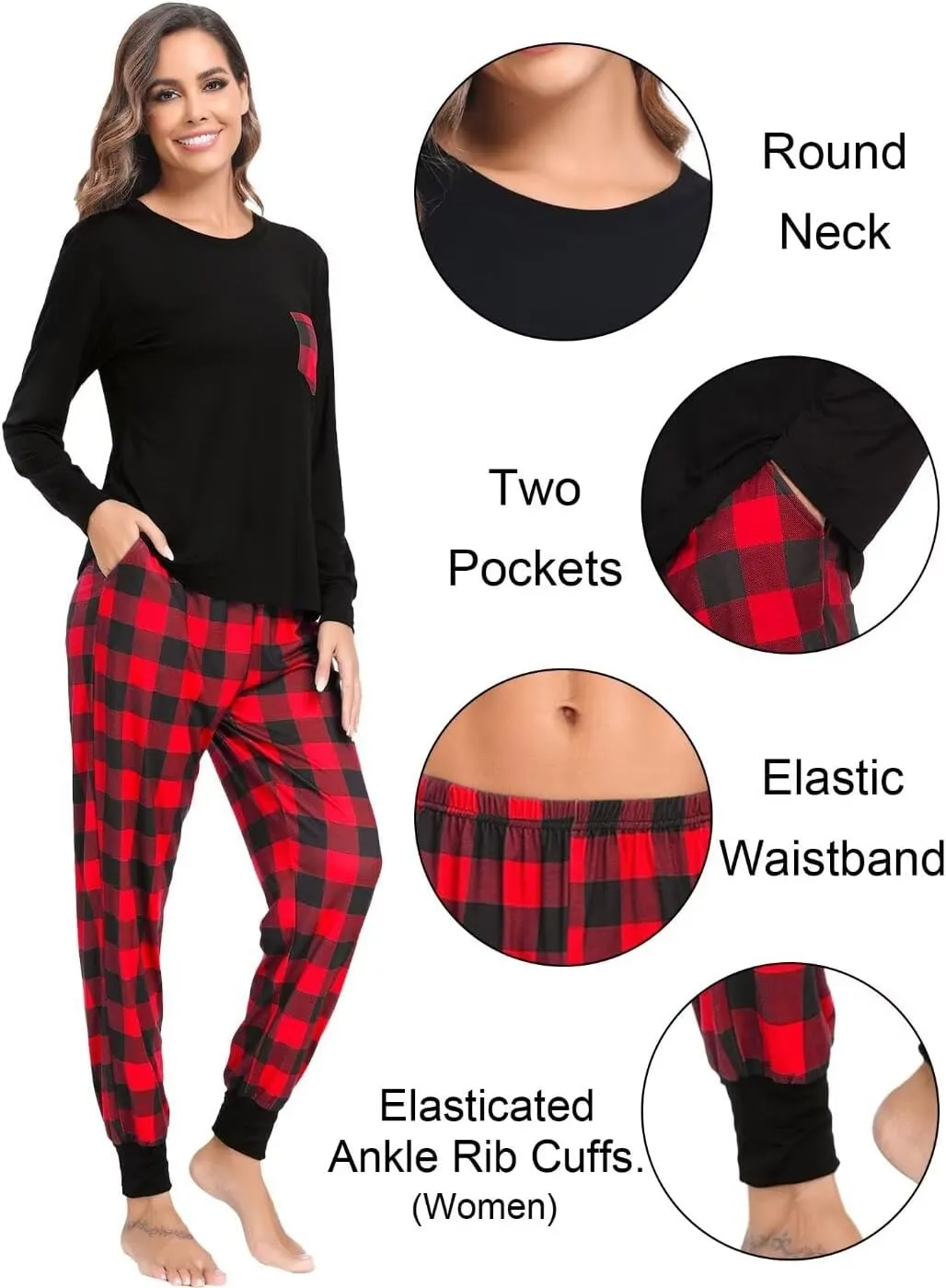 LecGee Matching Family Pajama Set Christmas Couple Plaid Sleepwear Xmas Long Sleeve Lounge Set Men&Women Button Down Pjs Set
