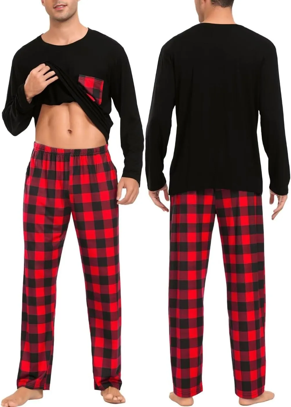 LecGee Matching Family Pajama Set Christmas Couple Plaid Sleepwear Xmas Long Sleeve Lounge Set Men&Women Button Down Pjs Set