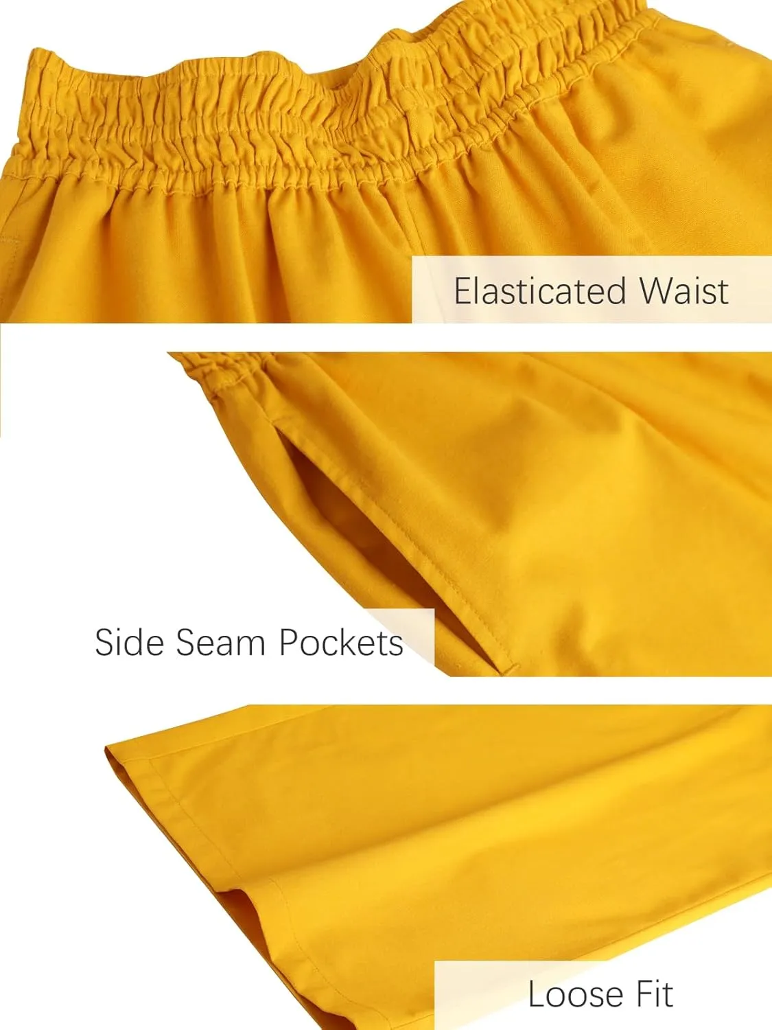 Les umes Womens Linen Wide Leg Pants Elastic Waist Cotton Loose Casual Baggy Trousers with Pockets