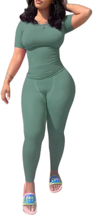 LICOBOD XS-3XL Casual Workout Two Piece Outfits for Women Short Sleeve T-shirt Elastic High Waist Shorts Sets Streetwear