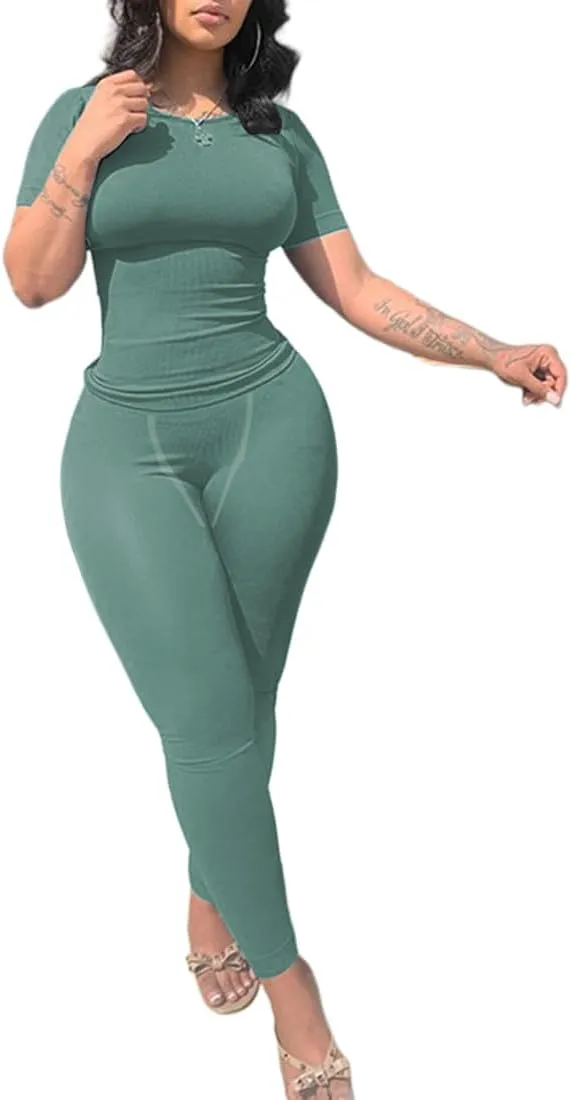 LICOBOD XS-3XL Casual Workout Two Piece Outfits for Women Short Sleeve T-shirt Elastic High Waist Shorts Sets Streetwear