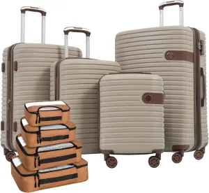 Lightweight Expandable Travel Luggage Set with 4 Packing Cubes, ABS Hard Shell Suitcase Set with Spinner Wheels, Khaki