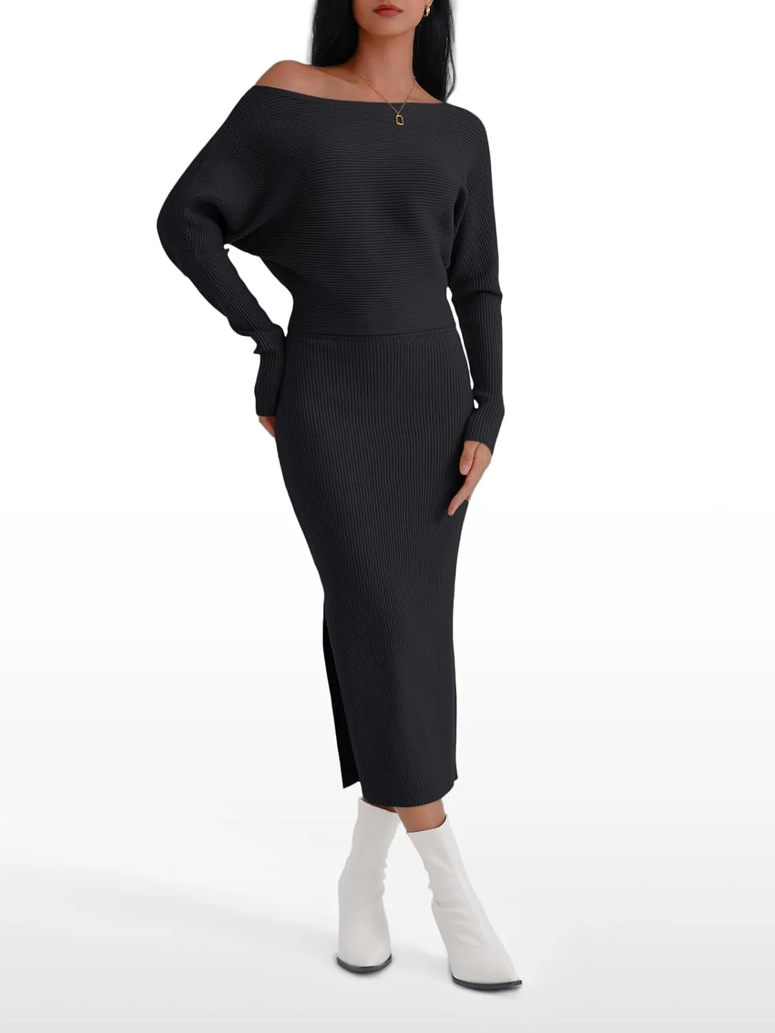 LILLUSORY Womens Fall Sweater Dresses Off The Shoulder Winter Clothes Long Sleeve 2025 Midi Plus Size Fashion Outfits Party