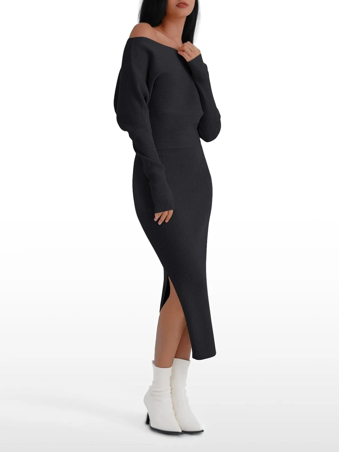 LILLUSORY Womens Fall Sweater Dresses Off The Shoulder Winter Clothes Long Sleeve 2025 Midi Plus Size Fashion Outfits Party