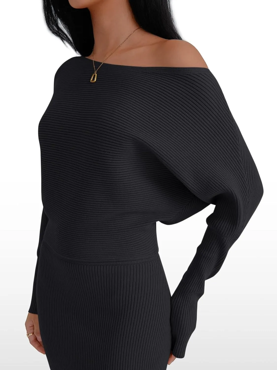 LILLUSORY Womens Fall Sweater Dresses Off The Shoulder Winter Clothes Long Sleeve 2025 Midi Plus Size Fashion Outfits Party