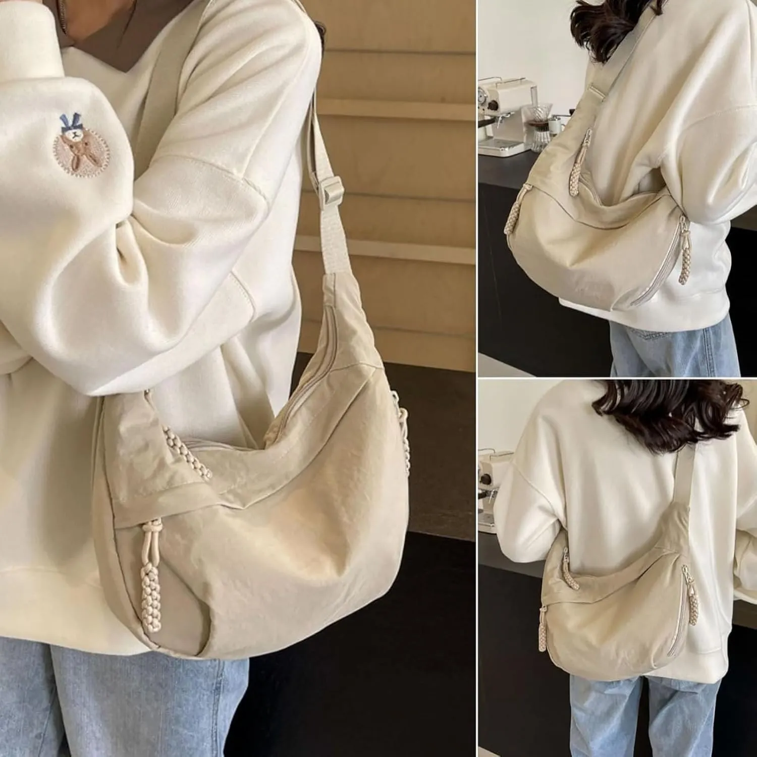 Limorence Women's Fashion Plain Color Sling Hobo Bag, Nylon Crossbody Bag, Arisefrom Nylon Crossbody Slouchy