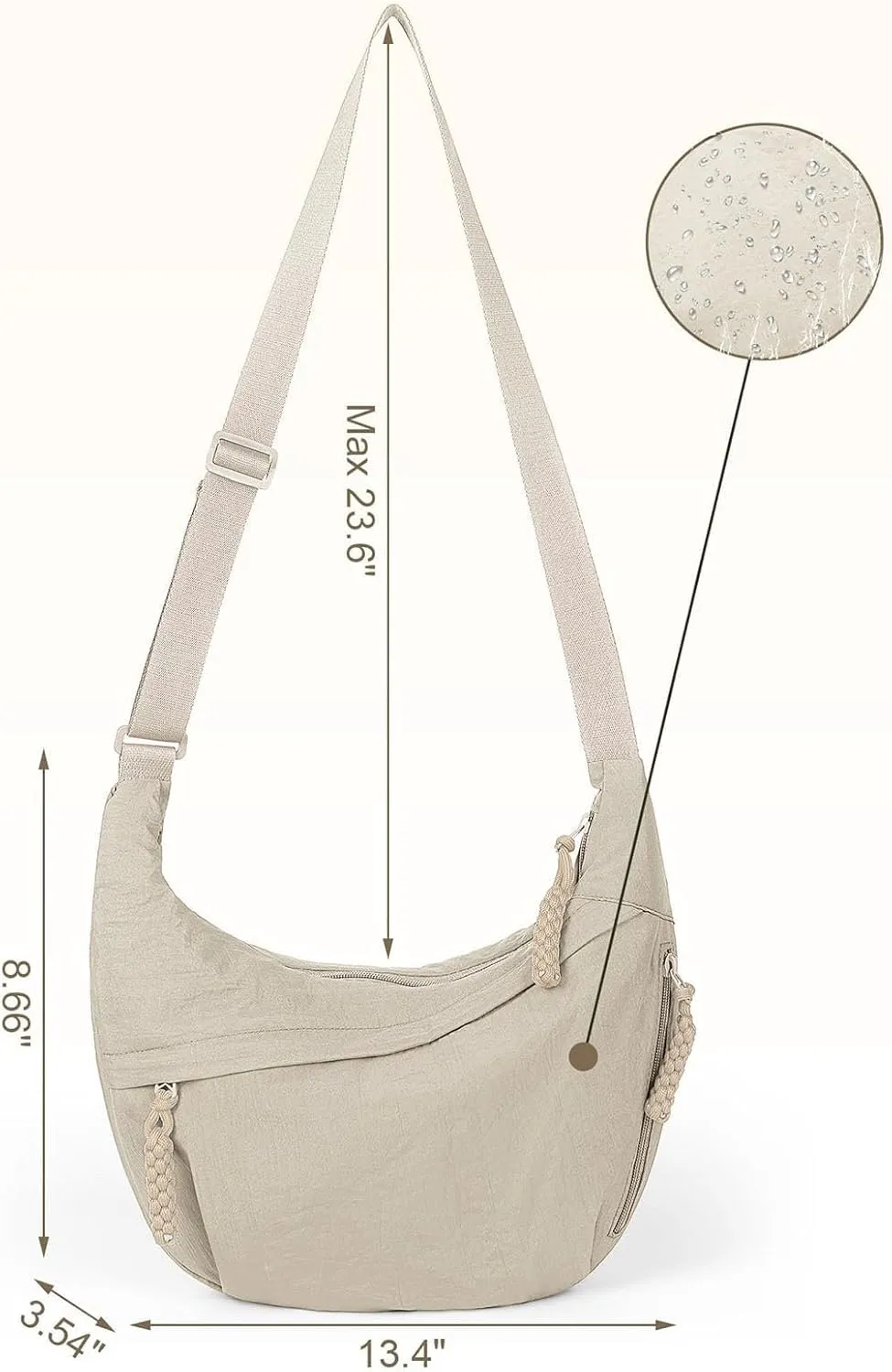 Limorence Women's Fashion Plain Color Sling Hobo Bag, Nylon Crossbody Bag, Arisefrom Nylon Crossbody Slouchy