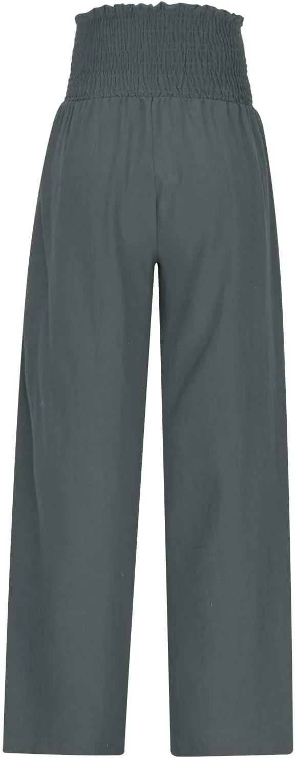 Linen Pants Women Smocked High Waisted Palazzo Pants Ladies Wide Leg Trousers Dressy Casual Summer Beach Outfits