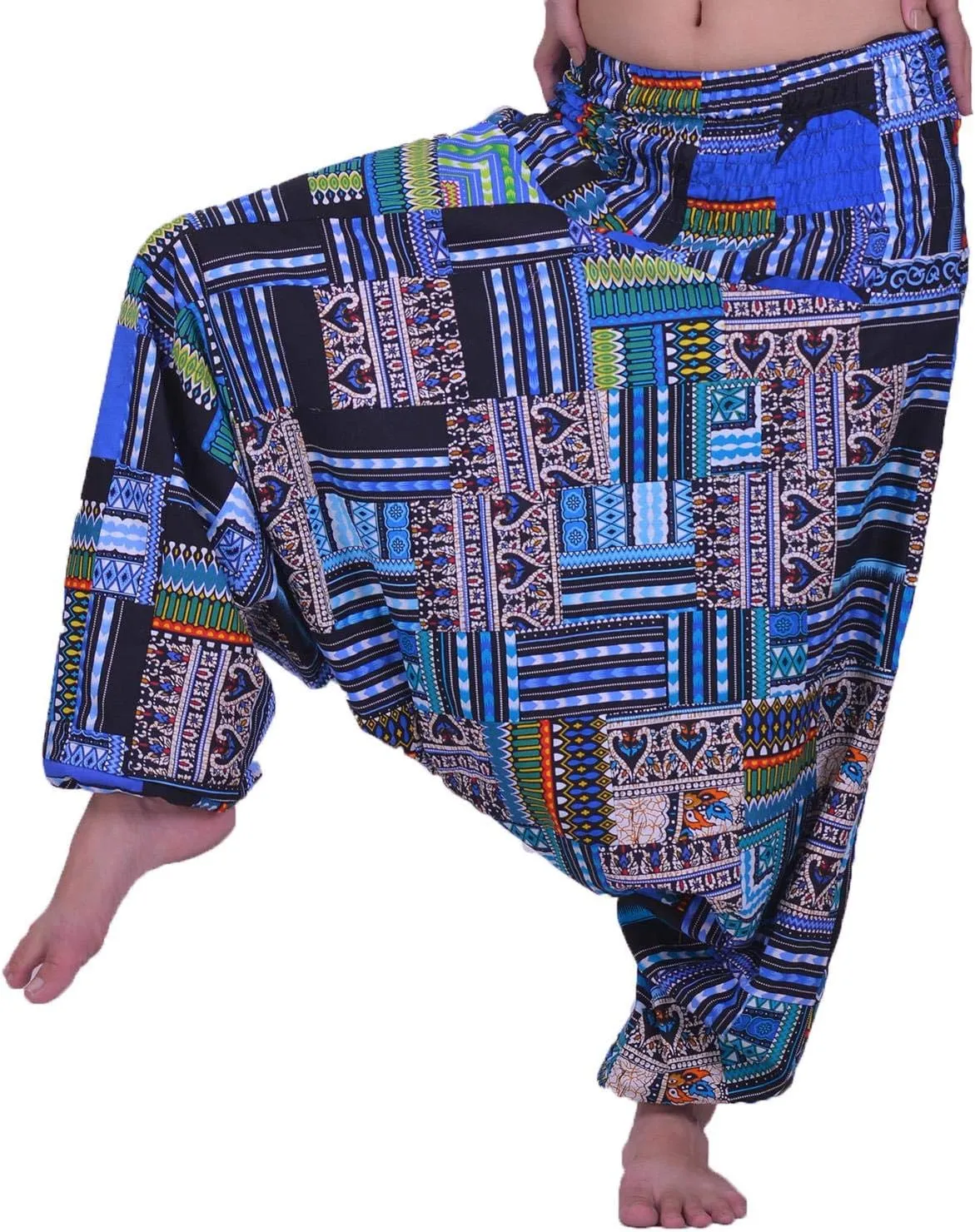 LOFBAZ Harem Yoga Pants for Women Patchwork Boho Hippie Bohemian Aladdin Unisex