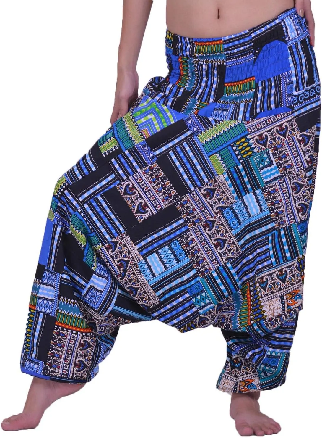 LOFBAZ Harem Yoga Pants for Women Patchwork Boho Hippie Bohemian Aladdin Unisex