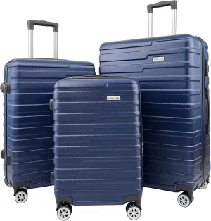 Luggage Sets - Suitcases with Wheels, 3 Piece Luggage Set ABS - Large Suitcase, Medium Suitcase, and Carry-On, Hardshell, TSA Lock (Navy, 3-piece Set (28 Inch, 24 Inch, 20 Inch))