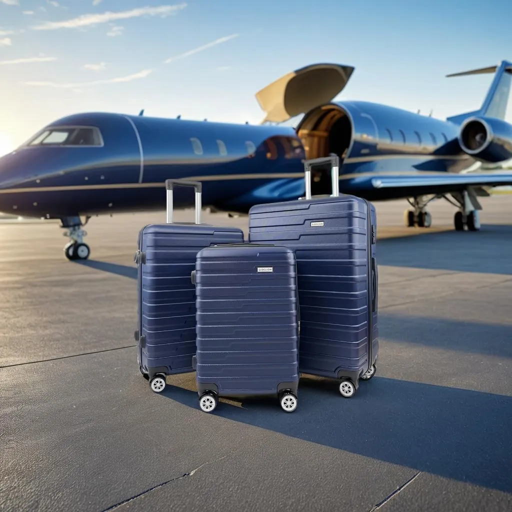 Luggage Sets - Suitcases with Wheels, 3 Piece Luggage Set ABS - Large Suitcase, Medium Suitcase, and Carry-On, Hardshell, TSA Lock (Navy, 3-piece Set (28 Inch, 24 Inch, 20 Inch))