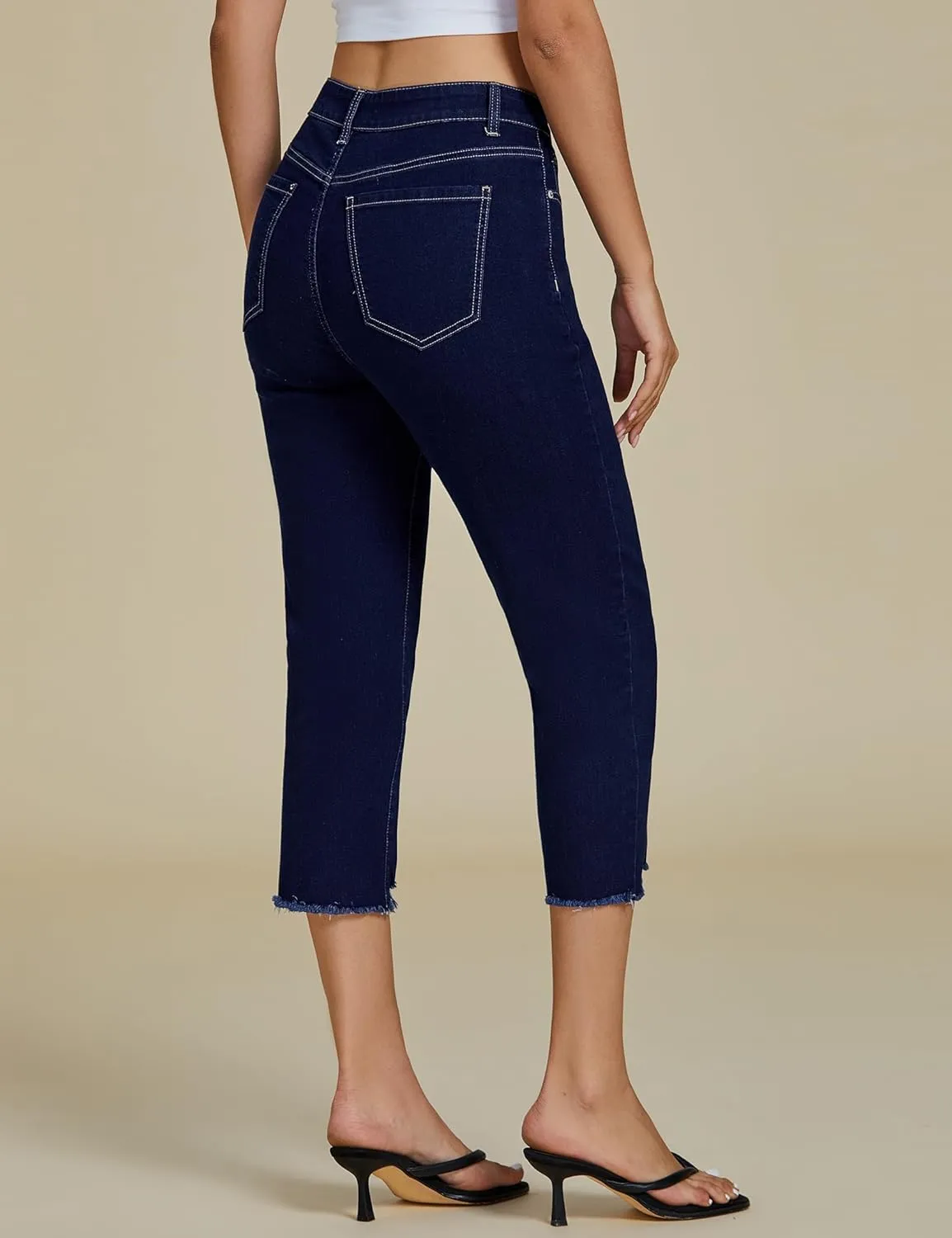 luvamia Jean Capri Pants for Women High Waisted Ripped Skinny Jeans Stretchy Denim Capris Cropped Jeggings with Pockets