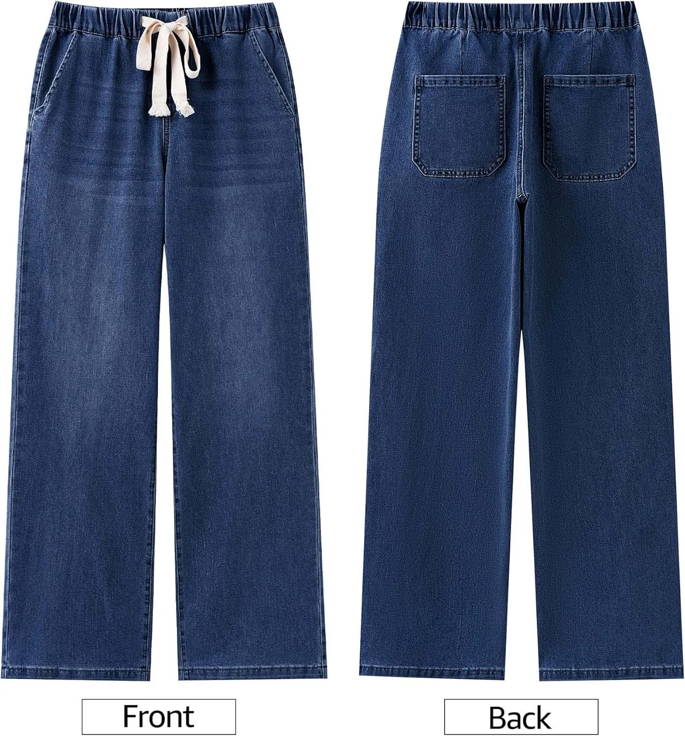 luvamia Wide Leg Jeans Woman High Waisted Trendy Pull On Elastic Waist Drawstring Stretchy Denim Jean Pants with Pockets