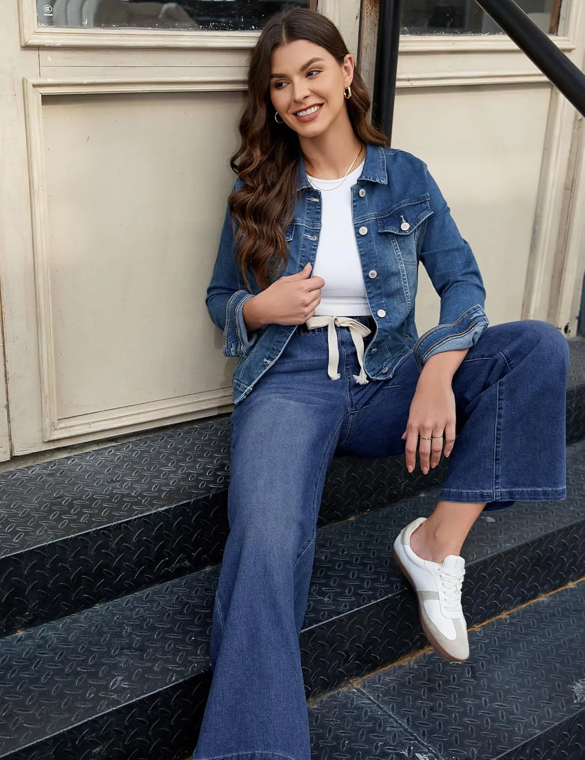 luvamia Wide Leg Jeans Woman High Waisted Trendy Pull On Elastic Waist Drawstring Stretchy Denim Jean Pants with Pockets