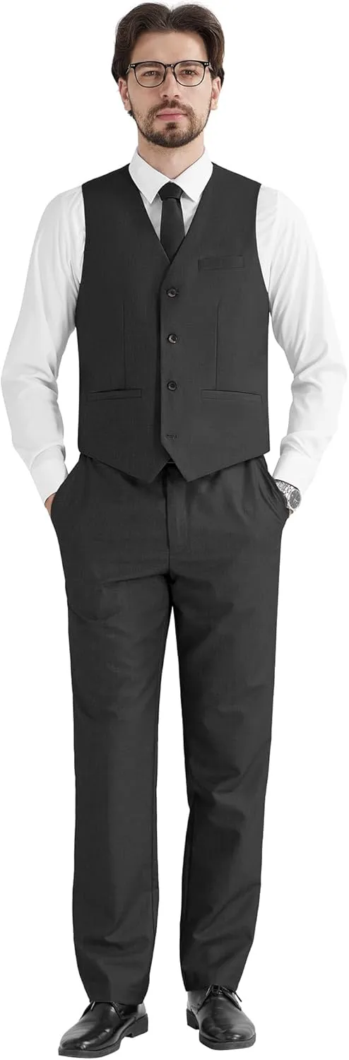 MAGE MALE Mens Pinstripe 3 Piece Suit Slim Fit Single Breasted Tuxedo Business Wedding Party Blazer Vest Pants Set