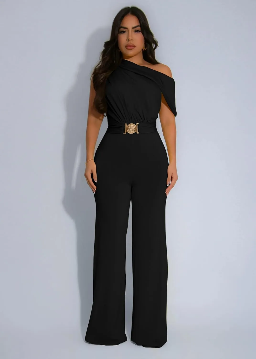 Memoriesea Women's Casual Jumpsuits Off Shoulder Sleeveless Wide Leg Pants Rompers