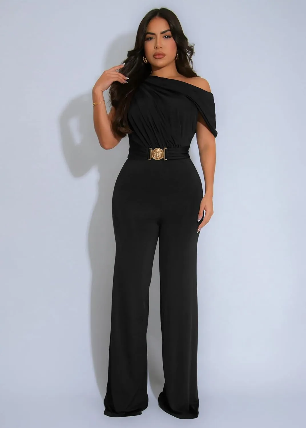 Memoriesea Women's Casual Jumpsuits Off Shoulder Sleeveless Wide Leg Pants Rompers