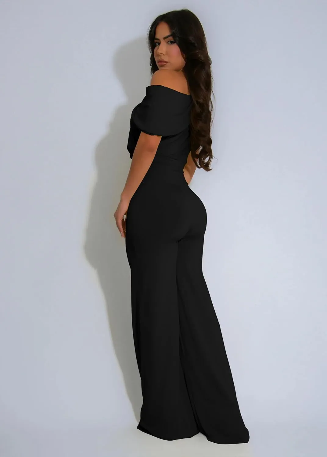 Memoriesea Women's Casual Jumpsuits Off Shoulder Sleeveless Wide Leg Pants Rompers