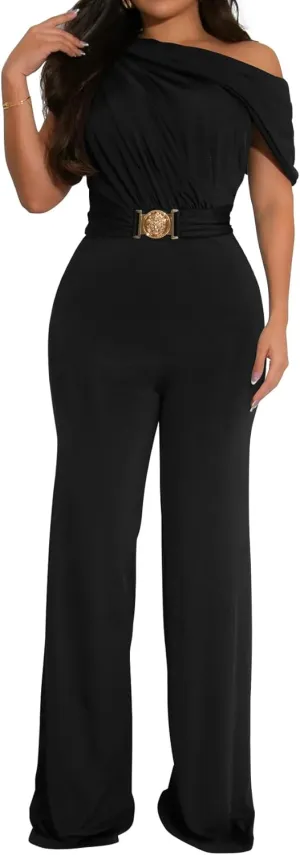 Memoriesea Women's Casual Jumpsuits Off Shoulder Sleeveless Wide Leg Pants Rompers