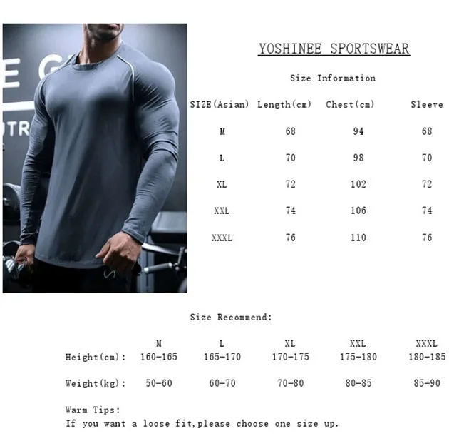 Men Long Sleeve Shirts Quick Dry Bodybuilding for Men Workout Gym Fitness Casual T Shirt Undershirts