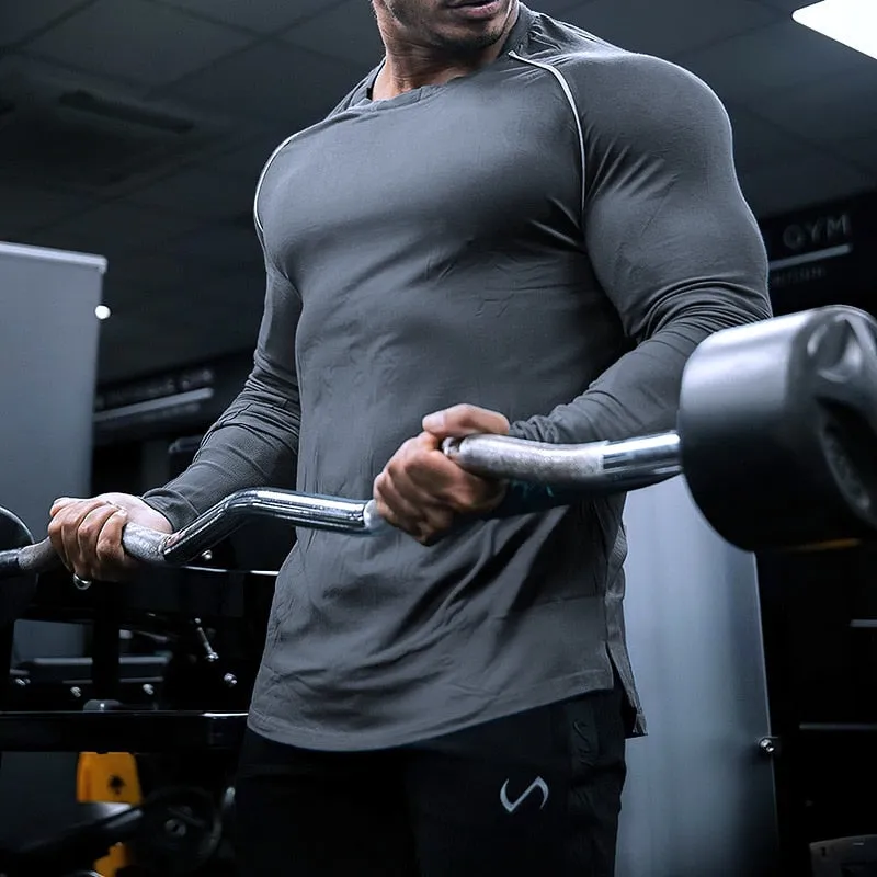 Men Long Sleeve Shirts Quick Dry Bodybuilding for Men Workout Gym Fitness Casual T Shirt Undershirts