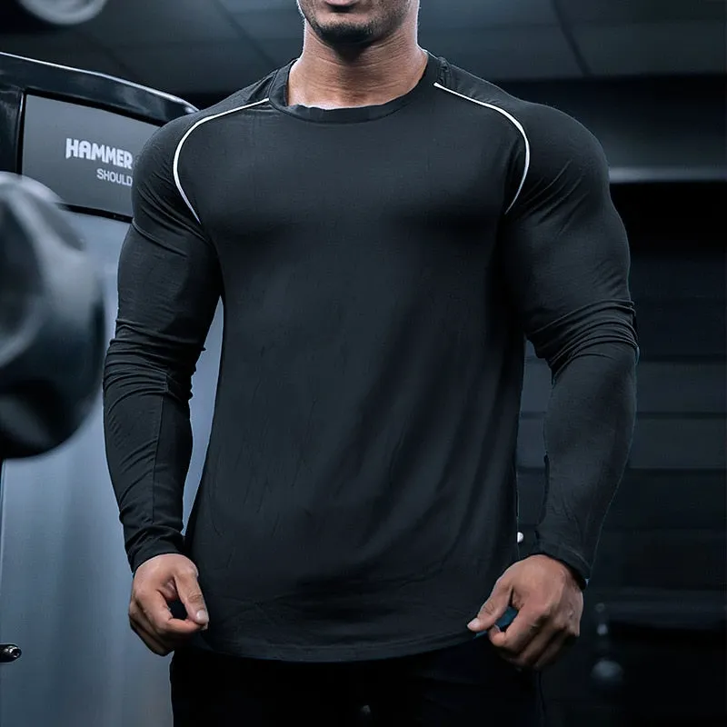 Men Long Sleeve Shirts Quick Dry Bodybuilding for Men Workout Gym Fitness Casual T Shirt Undershirts