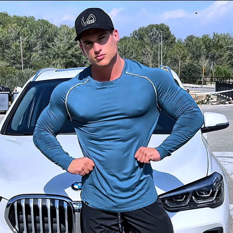 Men Long Sleeve Shirts Quick Dry Bodybuilding for Men Workout Gym Fitness Casual T Shirt Undershirts