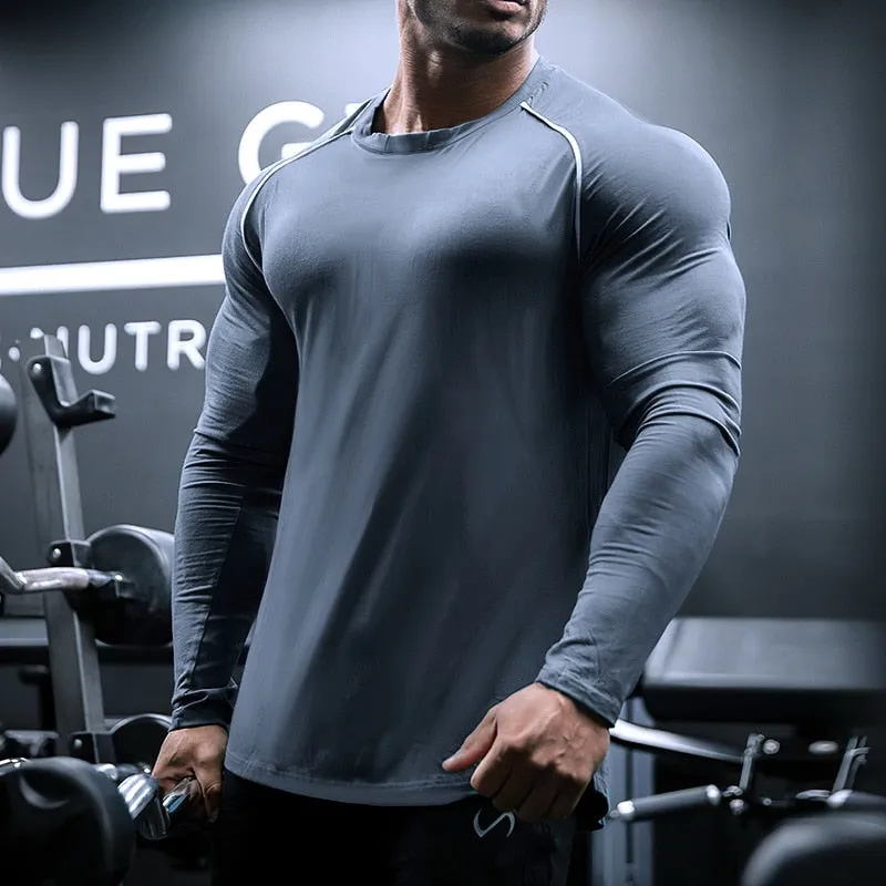 Men Long Sleeve Shirts Quick Dry Bodybuilding for Men Workout Gym Fitness Casual T Shirt Undershirts