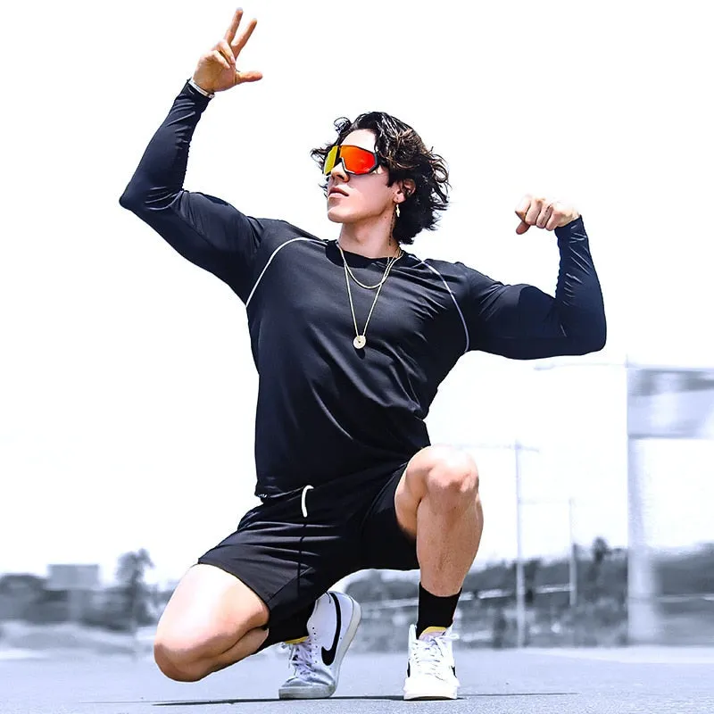 Men Long Sleeve Shirts Quick Dry Bodybuilding for Men Workout Gym Fitness Casual T Shirt Undershirts