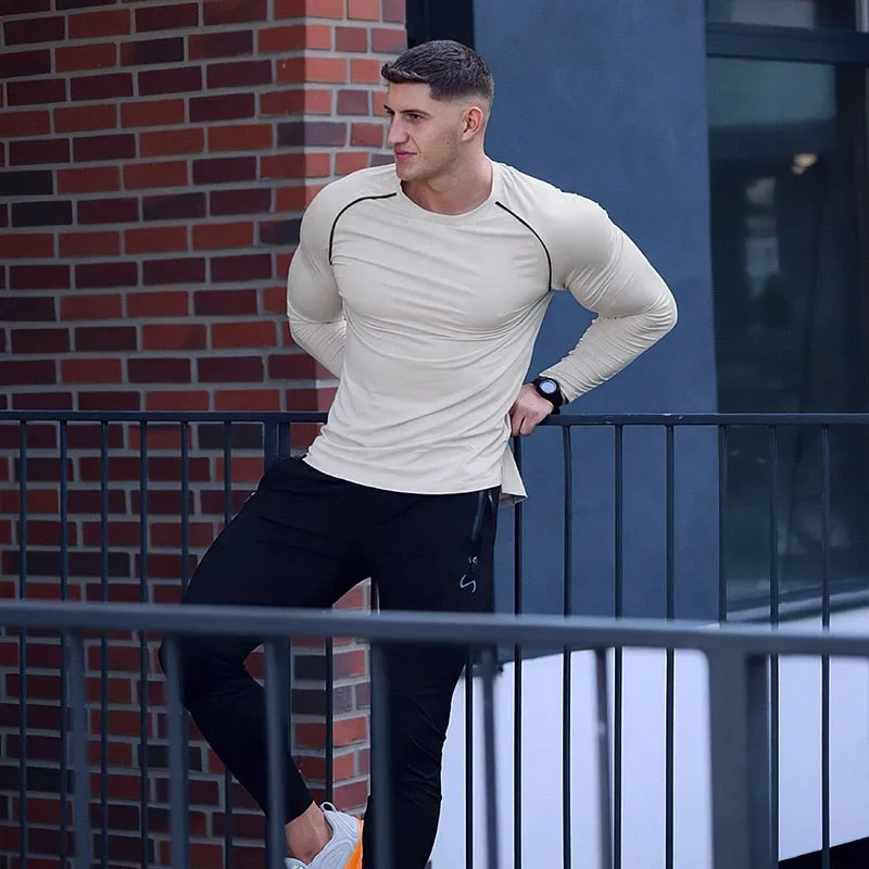 Men Long Sleeve Shirts Quick Dry Bodybuilding for Men Workout Gym Fitness Casual T Shirt Undershirts