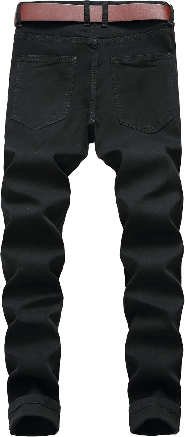 Men Ripped Jeans, Slim Fit Straight Leg, Denim Pants with Holes