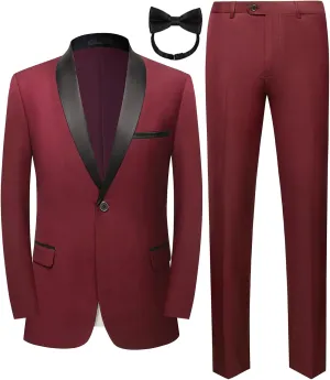 Men Suit for Wedding Party 2 Piece Slim Fit Shawl Lapel 1 Button Tuxedo Winter Fabric Dinner Suit Sets with Tie