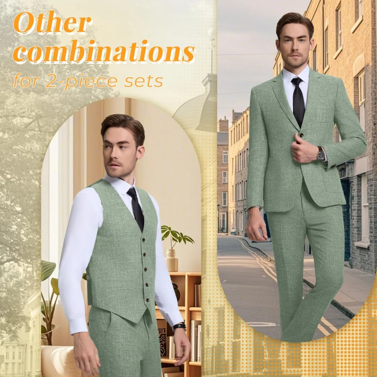 Men Suits Lightweight 3 Piece Slim Fit 2 Button Blazer Vest Pants Suit Sets Casual Men Wedding Suits Prom Tuxedo