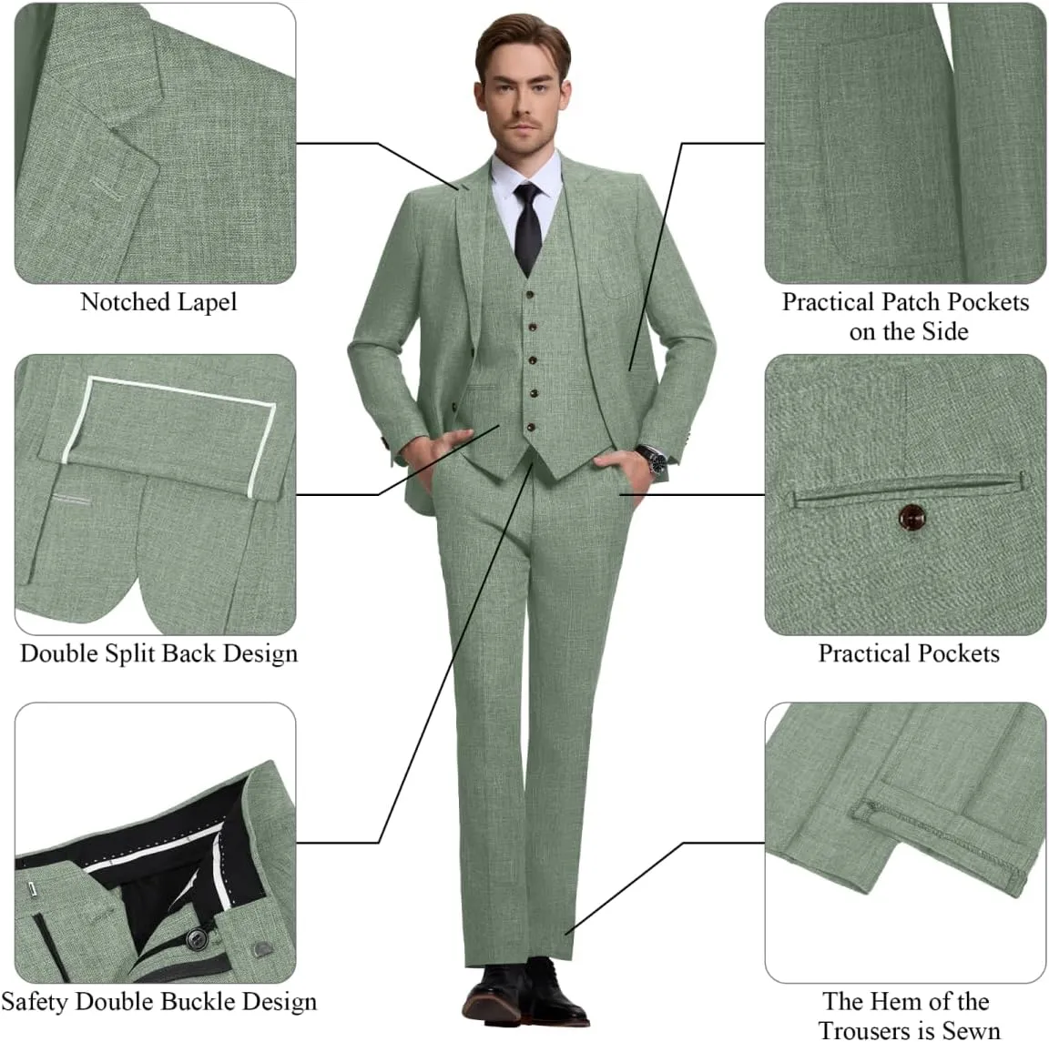 Men Suits Lightweight 3 Piece Slim Fit 2 Button Blazer Vest Pants Suit Sets Casual Men Wedding Suits Prom Tuxedo