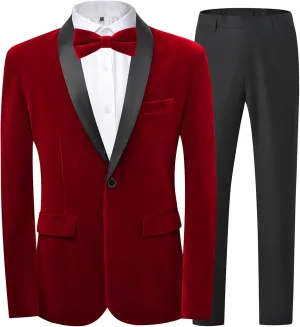 Men's 2 Piece Tuxedo Suits Set Slim Fit Velvet Suit Party Dinner Blazer & Pants for Prom Wedding
