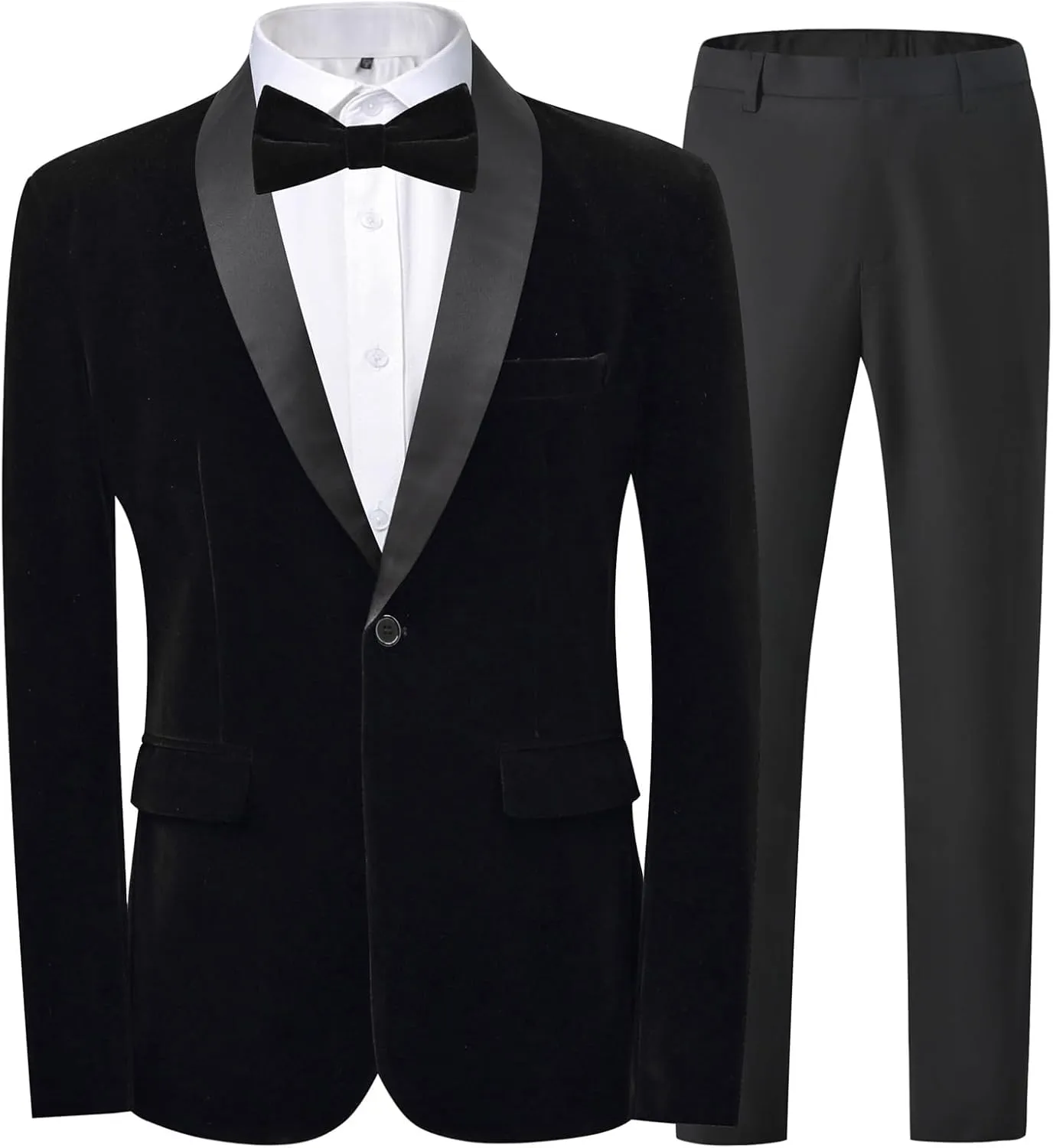 Men's 2 Piece Tuxedo Suits Set Slim Fit Velvet Suit Party Dinner Blazer & Pants for Prom Wedding