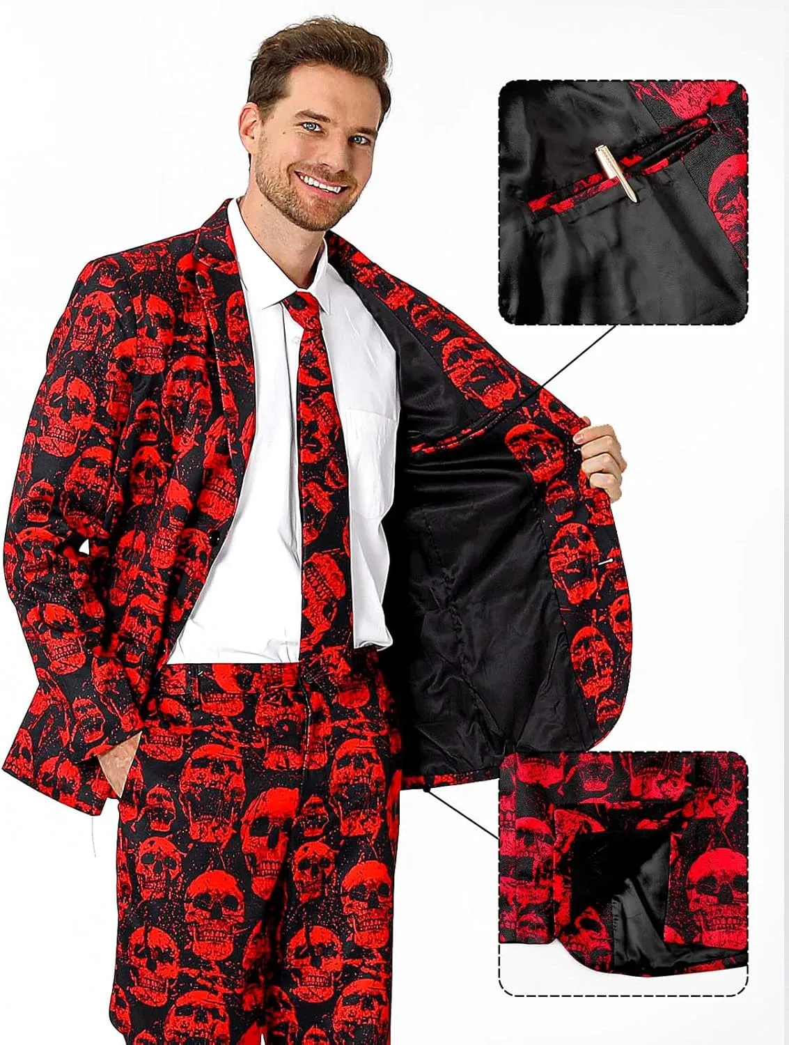 Men's 3-Piece Halloween & Christmas Suit, Two Button Jacket & Pants & Tie