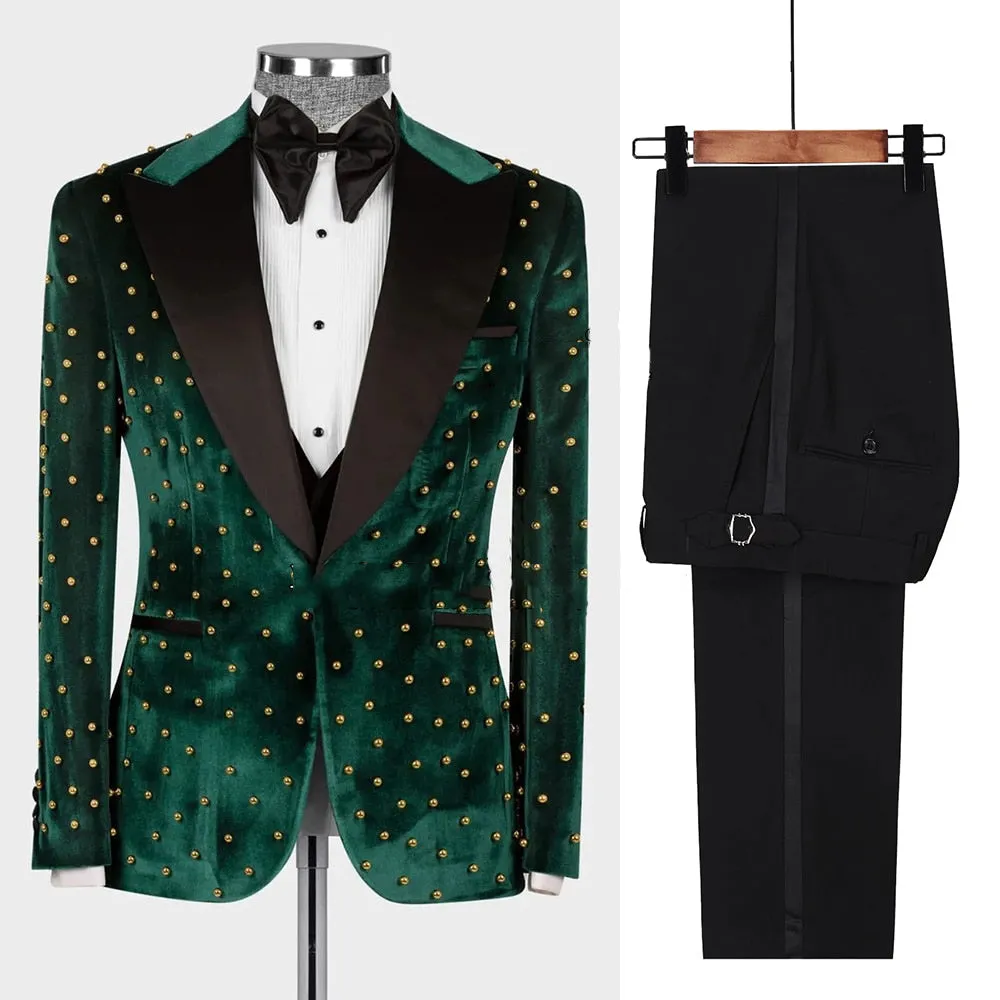 Mens Custom Made Slim Fit Velvet Suit-Formal Wedding Tuxedo