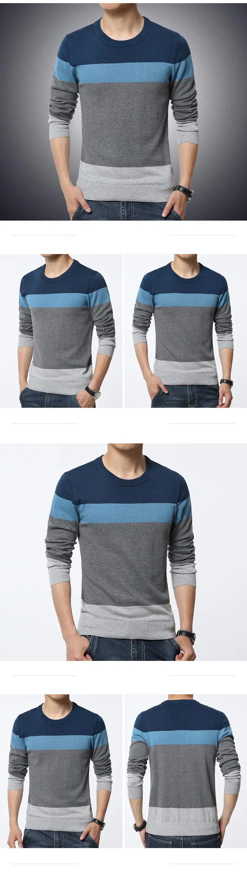 Men's O-Neck Striped Slim Fit Sweater