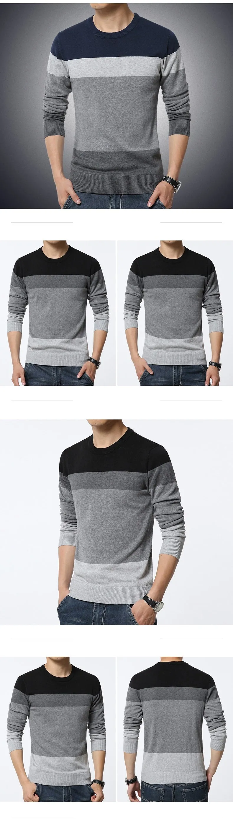 Men's O-Neck Striped Slim Fit Sweater