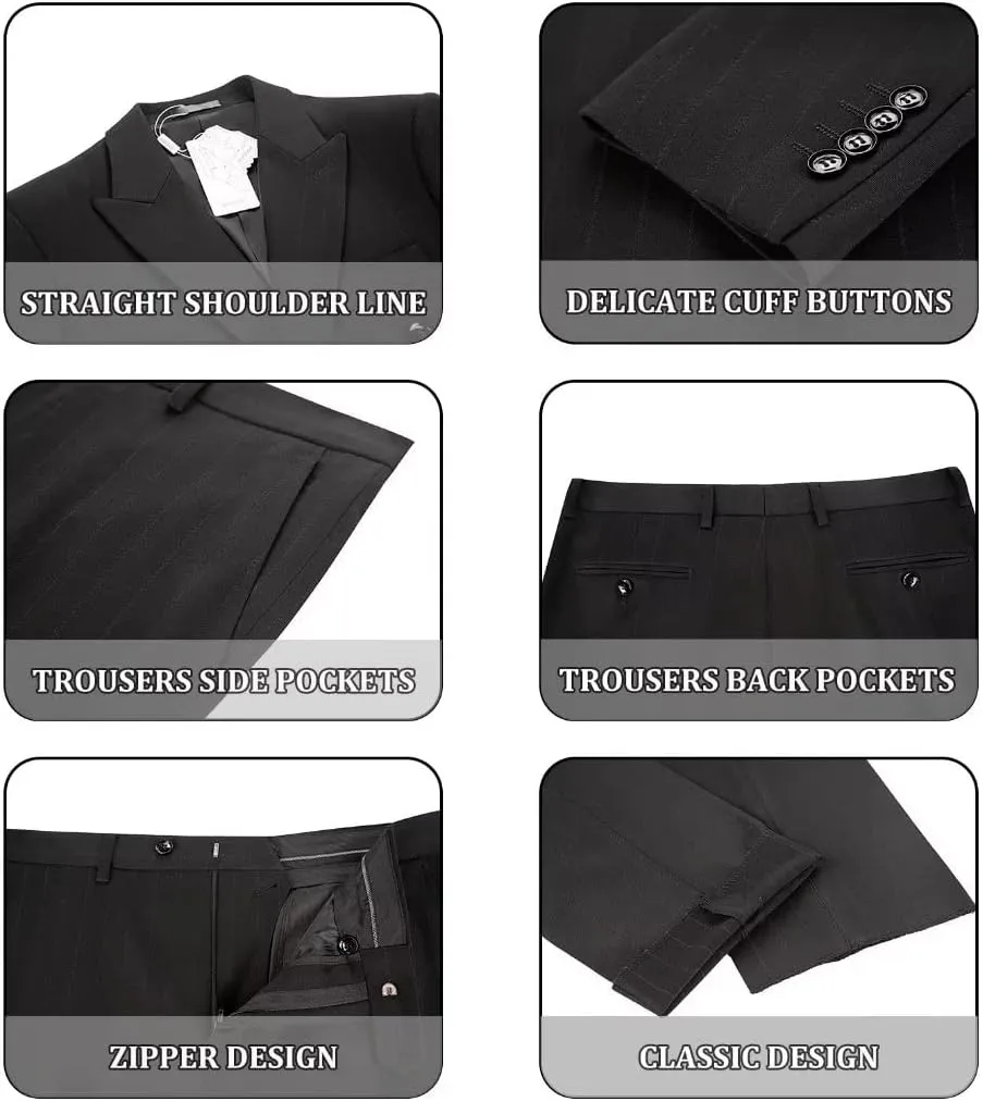 Mens Pinstripe Suits Slim Fit 3 Piece Prom Homecoming Outfit Wedding Tux for Men Suit Jacket Vest Pants Set with Tie