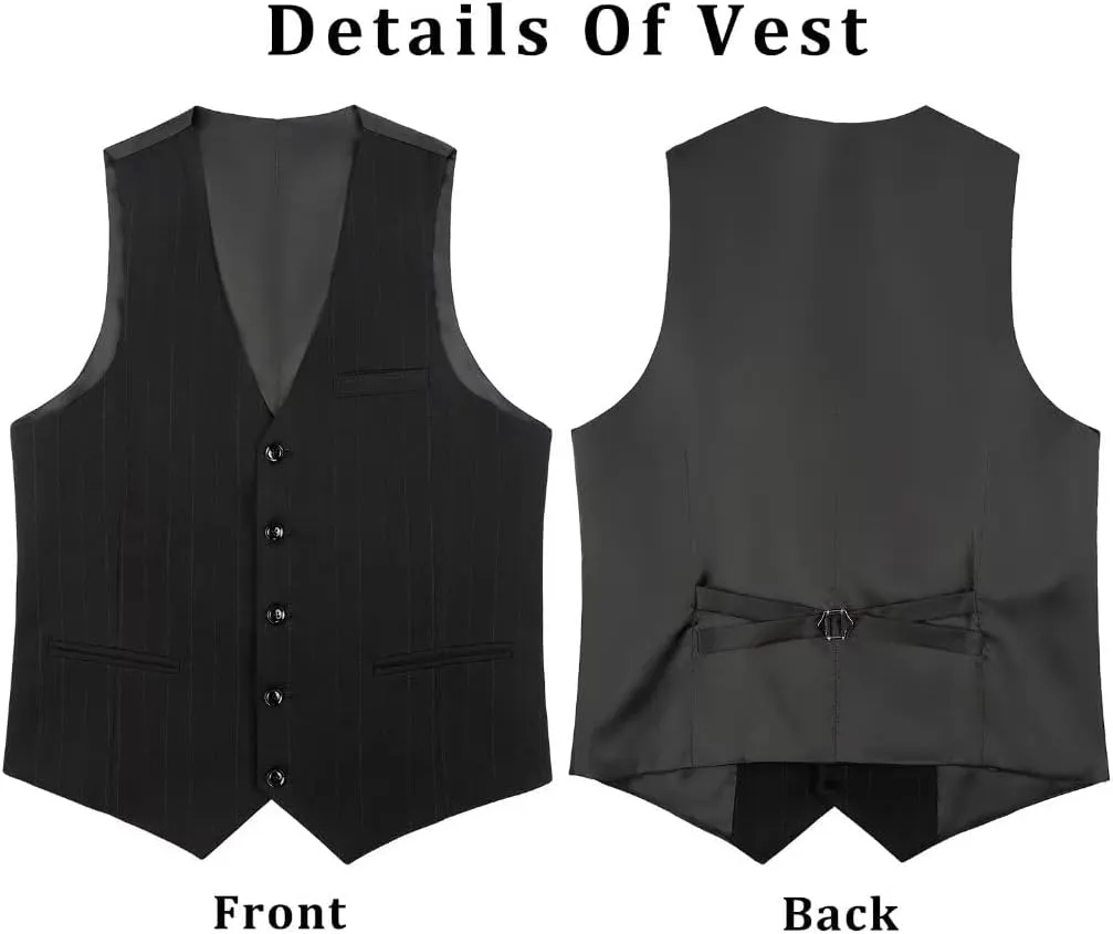 Mens Pinstripe Suits Slim Fit 3 Piece Prom Homecoming Outfit Wedding Tux for Men Suit Jacket Vest Pants Set with Tie