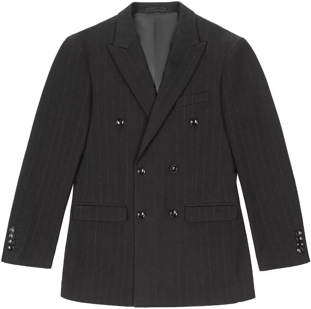 Mens Pinstripe Suits Slim Fit 3 Piece Prom Homecoming Outfit Wedding Tux for Men Suit Jacket Vest Pants Set with Tie
