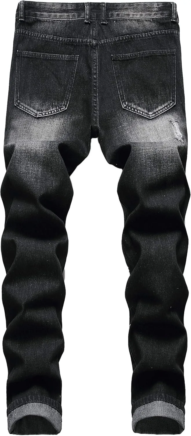 Men's Ripped Jeans,Slim Fit Distressed Straight Leg Fashion Denim Pants