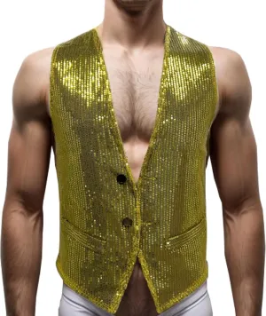 Men's Sequins Vest Slim Fit Christmas Party Vest Hip Hop Disco Dance Waistcoat Performance Show Jacket
