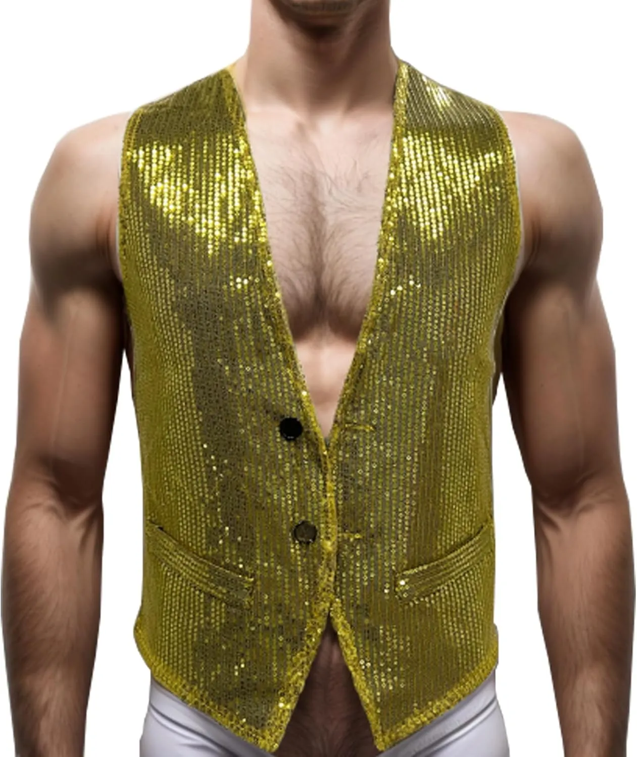 Men's Sequins Vest Slim Fit Christmas Party Vest Hip Hop Disco Dance Waistcoat Performance Show Jacket