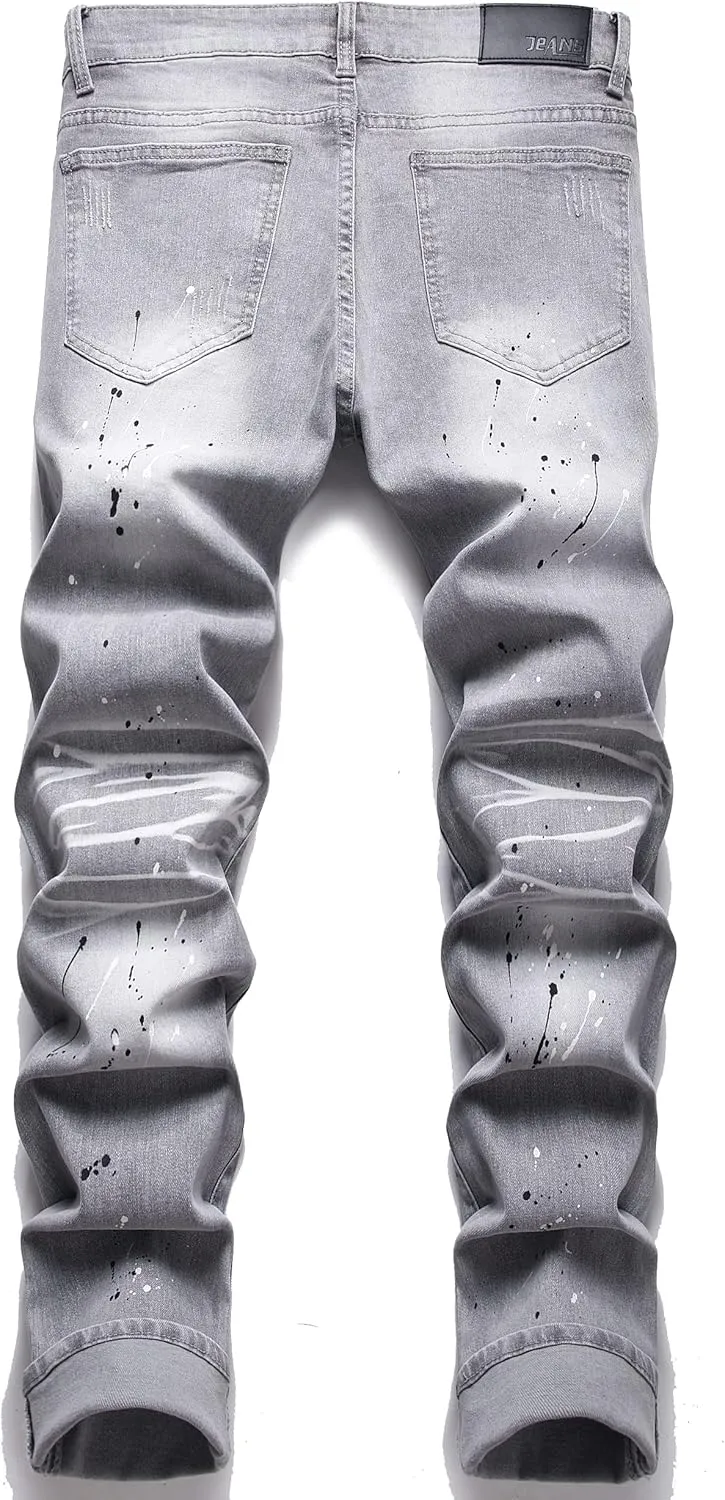 Men's Slim Fashion Ripped Straight Holes Stretchy Jeans