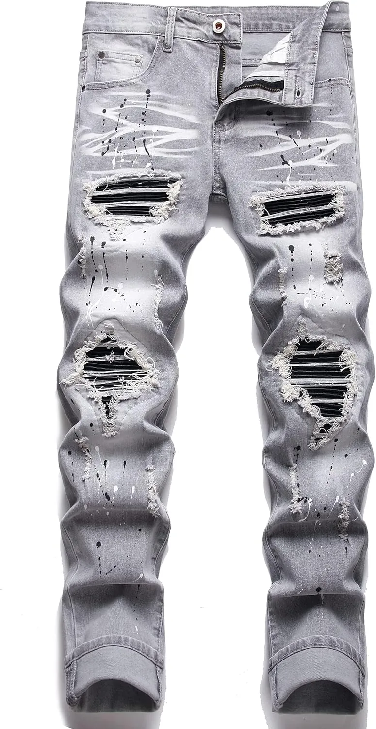 Men's Slim Fashion Ripped Straight Holes Stretchy Jeans